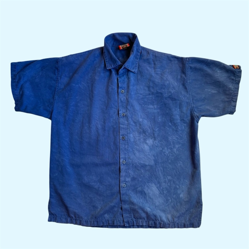 Vintage 90s Dagoli Short Sleeve Button Down Acid Wash Blue Large